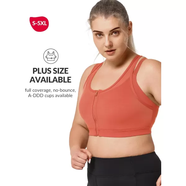 Yvette High Impact Women Sports Bra Front Closure Double Deck Mesh Running Bra for Plus Size for Plus SizeOrange Red
