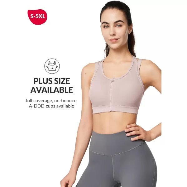 Yvette High Impact Women Sports Bra Front Closure Double Deck Mesh Running Bra for Plus Size for Plus SizePastel Pink