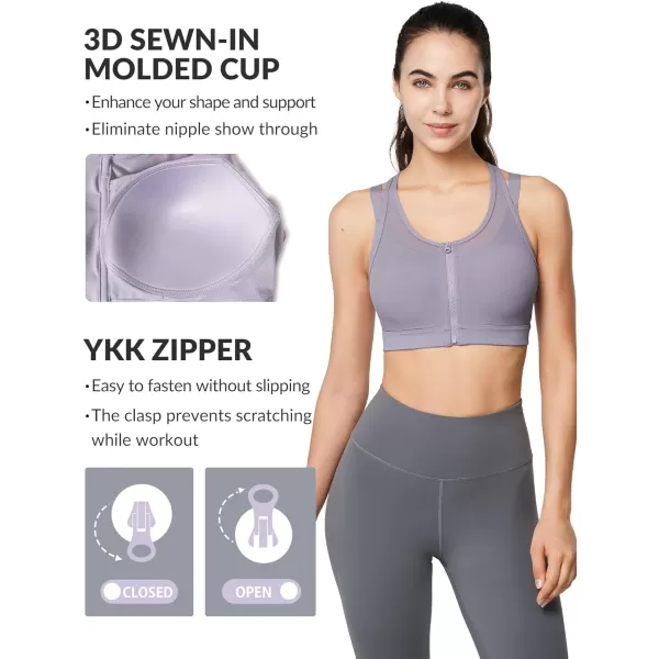 Yvette High Impact Women Sports Bra Front Closure Double Deck Mesh Running Bra for Plus Size for Plus SizeViolet