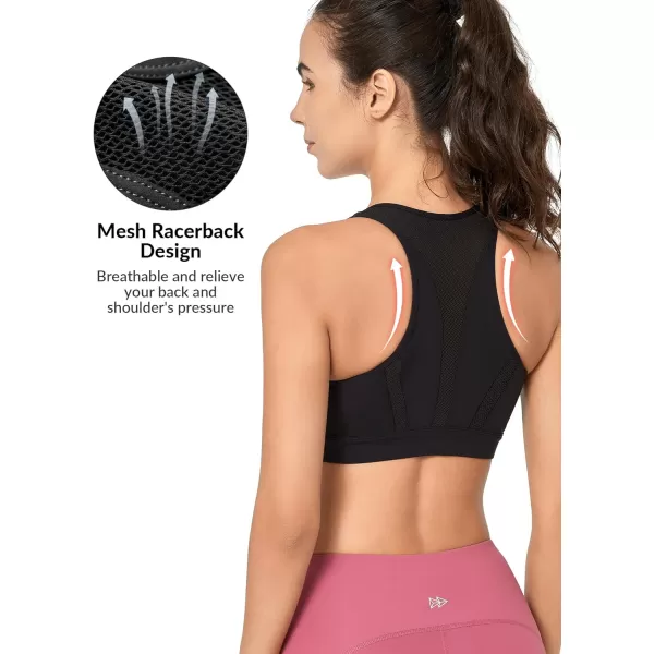 Yvette High Impact Zip Front Closure Sports Bras Support for Large Bust Women Supportive ComfortableBlack