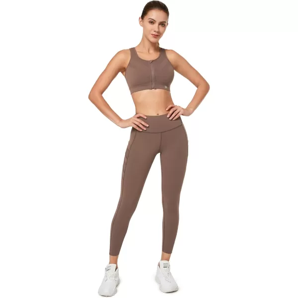 Yvette High Impact Zip Front Closure Sports Bras Support for Large Bust Women Supportive ComfortableCoffee