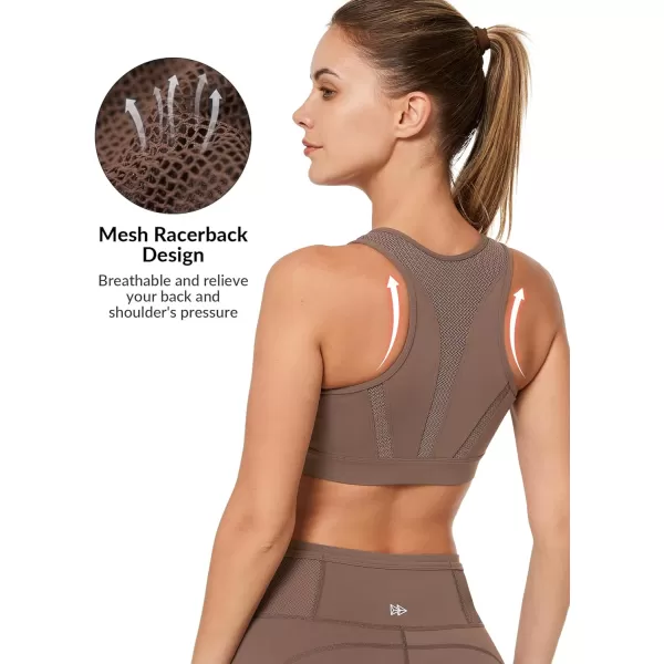 Yvette High Impact Zip Front Closure Sports Bras Support for Large Bust Women Supportive ComfortableCoffee