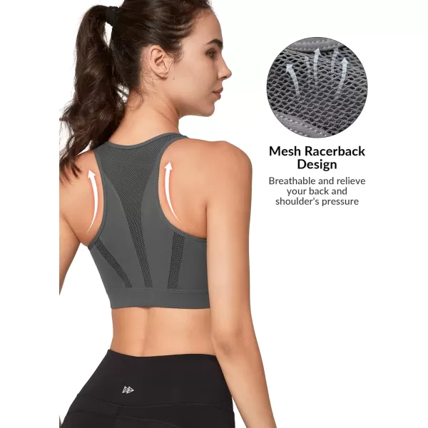 Yvette High Impact Zip Front Closure Sports Bras Support for Large Bust Women Supportive ComfortableGrey