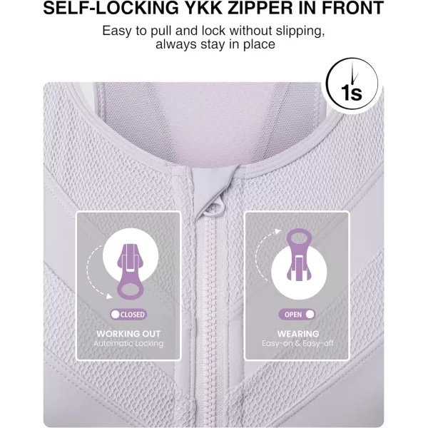 Yvette High Impact Zip Front Closure Sports Bras Support for Large Bust Women Supportive ComfortableLight Purple
