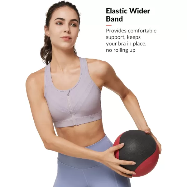 Yvette High Impact Zip Front Closure Sports Bras Support for Large Bust Women Supportive ComfortableLight Purple
