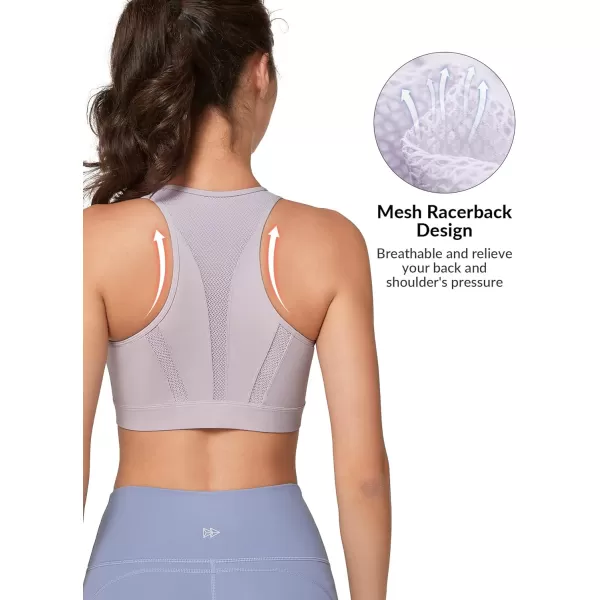 Yvette High Impact Zip Front Closure Sports Bras Support for Large Bust Women Supportive ComfortableLight Purple