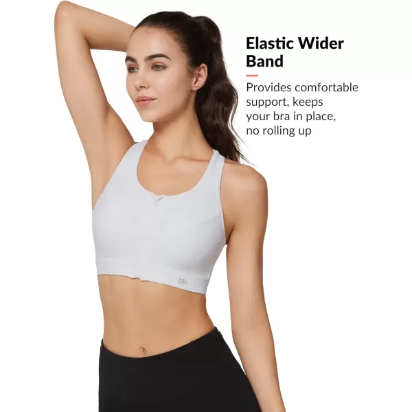 Yvette High Impact Zip Front Closure Sports Bras Support for Large Bust Women Supportive ComfortableWhite