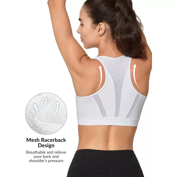 Yvette High Impact Zip Front Closure Sports Bras Support for Large Bust Women Supportive ComfortableWhite