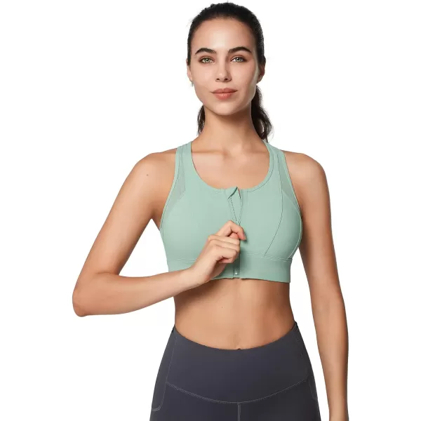 Yvette High Impact Zip Front Sports Bra Mesh Racerback Workout High Support Sports Bras for Women Large BreastsLight Green