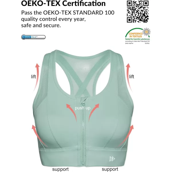 Yvette High Impact Zip Front Sports Bra Mesh Racerback Workout High Support Sports Bras for Women Large BreastsLight Green