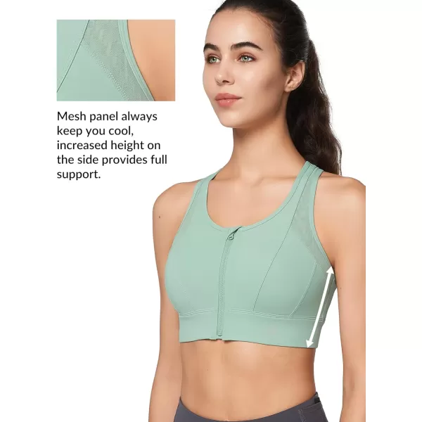 Yvette High Impact Zip Front Sports Bra Mesh Racerback Workout High Support Sports Bras for Women Large BreastsLight Green