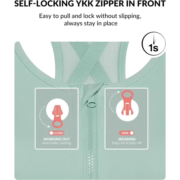 Yvette High Impact Zip Front Sports Bra Mesh Racerback Workout High Support Sports Bras for Women Large BreastsLight Green