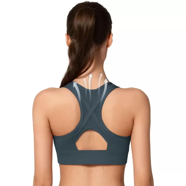Yvette High Impact Zip Front Sports Bra Mesh Racerback Workout High Support Sports Bras for Women Large BreastsNavy