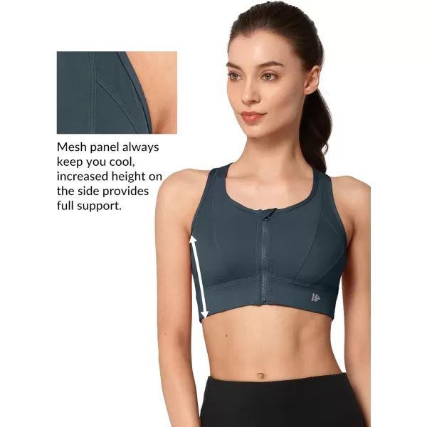 Yvette High Impact Zip Front Sports Bra Mesh Racerback Workout High Support Sports Bras for Women Large BreastsNavy