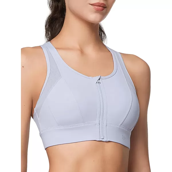 Yvette High Impact Zip Front Sports Bra Mesh Racerback Workout High Support Sports Bras for Women Large BreastsPastel Purple