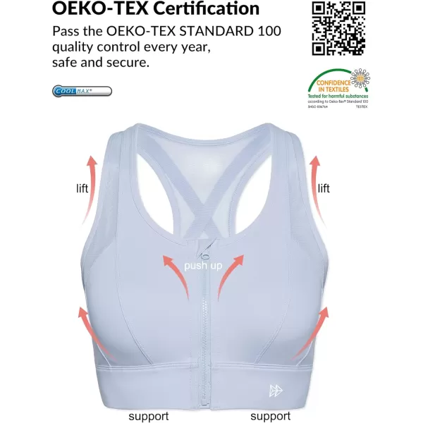 Yvette High Impact Zip Front Sports Bra Mesh Racerback Workout High Support Sports Bras for Women Large BreastsPastel Purple