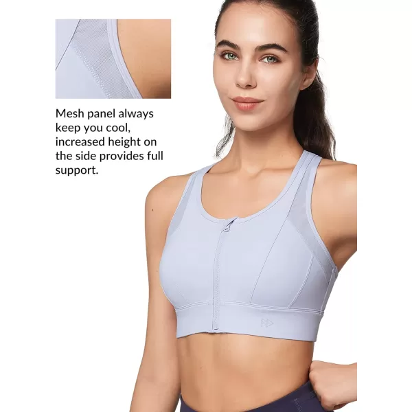 Yvette High Impact Zip Front Sports Bra Mesh Racerback Workout High Support Sports Bras for Women Large BreastsPastel Purple