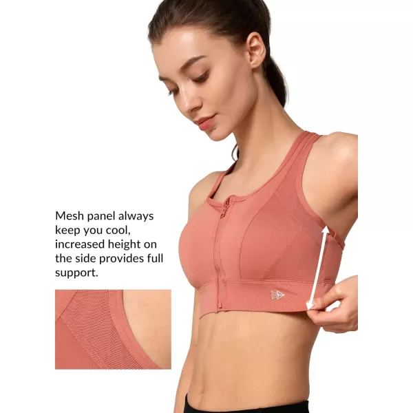 Yvette High Impact Zip Front Sports Bra Mesh Racerback Workout High Support Sports Bras for Women Large BreastsRose Red