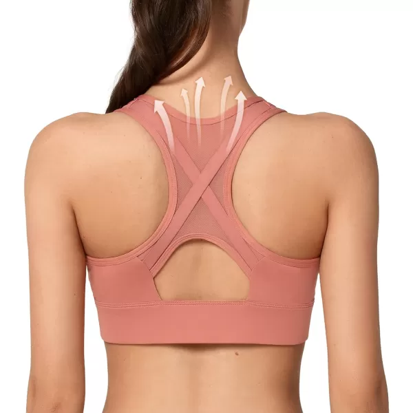 Yvette High Impact Zip Front Sports Bra Mesh Racerback Workout High Support Sports Bras for Women Large BreastsRose Red