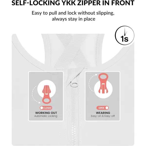 Yvette High Impact Zip Front Sports Bra Mesh Racerback Workout High Support Sports Bras for Women Large BreastsWhite