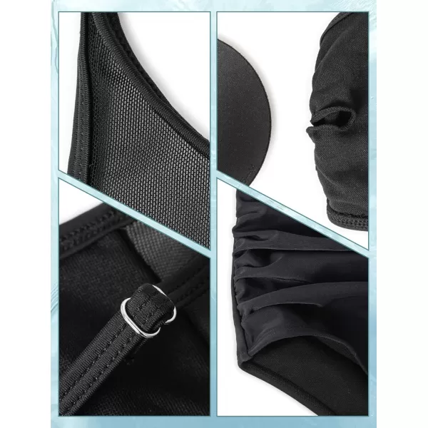 Yvette High Neck Bathing Suit for Women Tummy Control Crossed Back Swimsuit Adjustable Straps Mesh Bikini SetBlack
