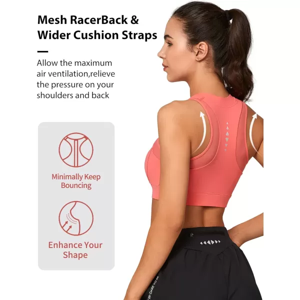 Yvette High Neck Zip Front Closure Sports Bras for Women High Support Mesh Racerback Running Bra Workout FitnessOrange