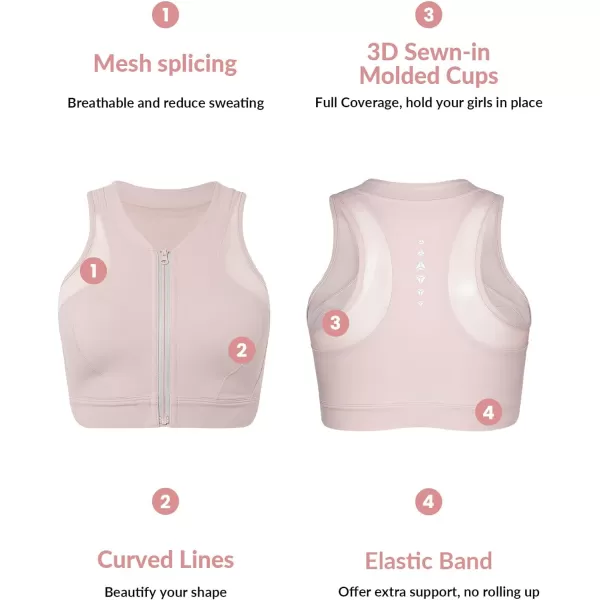 Yvette High Neck Zip Front Closure Sports Bras for Women High Support Mesh Racerback Running Bra Workout FitnessPink