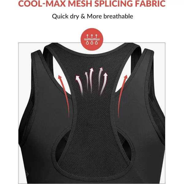 Yvette High Support Sports Bras for Women Double Deck Straps High Impact Mesh Zip Front Sports Bra for RunningBlack