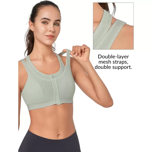Yvette High Support Sports Bras for Women Double Deck Straps High Impact Mesh Zip Front Sports Bra for RunningGrey
