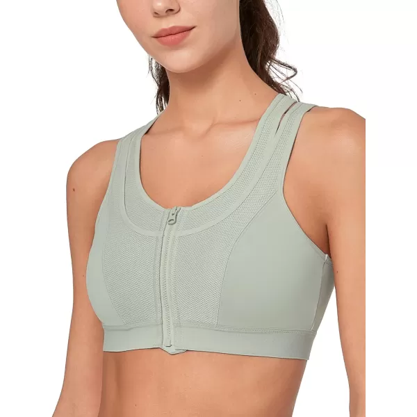 Yvette High Support Sports Bras for Women Double Deck Straps High Impact Mesh Zip Front Sports Bra for RunningGrey