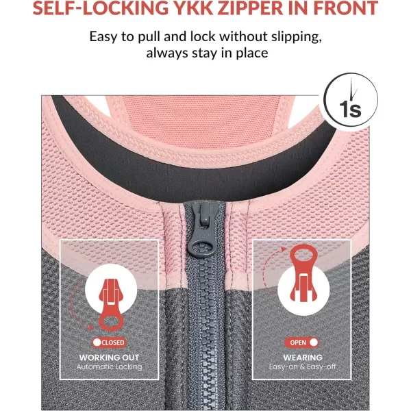 Yvette High Support Sports Bras for Women Double Deck Straps High Impact Mesh Zip Front Sports Bra for RunningGrey Pink