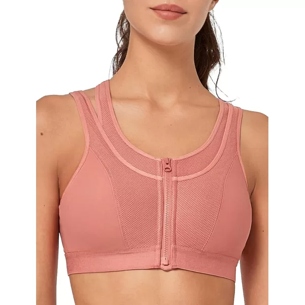 Yvette High Support Sports Bras for Women Double Deck Straps High Impact Mesh Zip Front Sports Bra for RunningRose Red