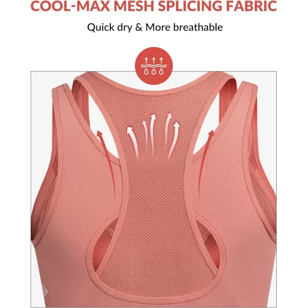 Yvette High Support Sports Bras for Women Double Deck Straps High Impact Mesh Zip Front Sports Bra for RunningRose Red