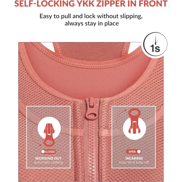 Yvette High Support Sports Bras for Women Double Deck Straps High Impact Mesh Zip Front Sports Bra for RunningRose Red