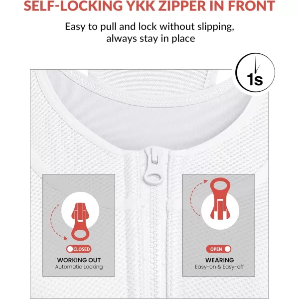 Yvette High Support Sports Bras for Women Double Deck Straps High Impact Mesh Zip Front Sports Bra for RunningWhite