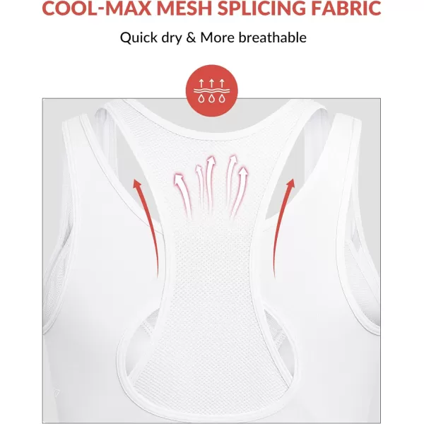 Yvette High Support Sports Bras for Women Double Deck Straps High Impact Mesh Zip Front Sports Bra for RunningWhite
