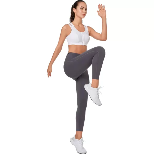 Yvette High Support Sports Bras for Women Double Deck Straps High Impact Mesh Zip Front Sports Bra for RunningWhite