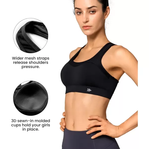 Yvette High Support Sports Bras for Women Splicing Mesh Workout Sports Bra for Plus SizeBlack
