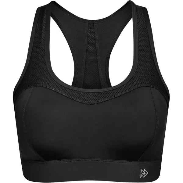 Yvette High Support Sports Bras for Women Splicing Mesh Workout Sports Bra for Plus SizeBlack