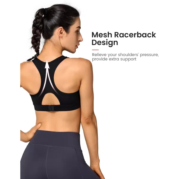 Yvette High Support Sports Bras for Women Splicing Mesh Workout Sports Bra for Plus SizeBlack