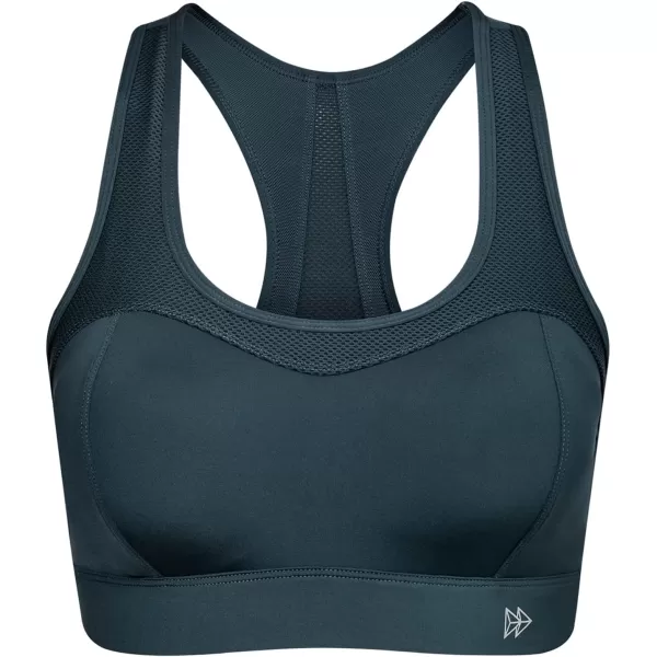 Yvette High Support Sports Bras for Women Splicing Mesh Workout Sports Bra for Plus SizeNavy