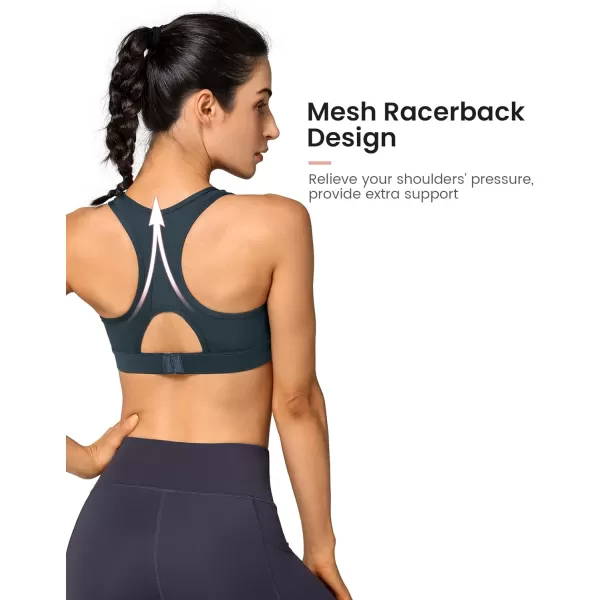 Yvette High Support Sports Bras for Women Splicing Mesh Workout Sports Bra for Plus SizeNavy