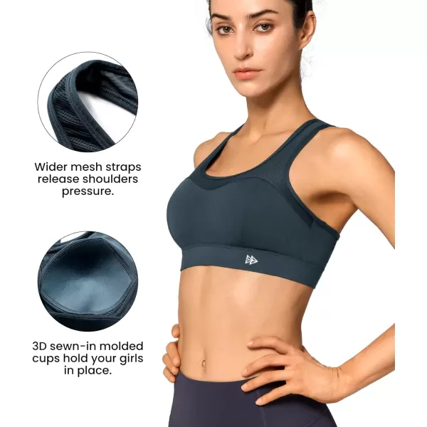Yvette High Support Sports Bras for Women Splicing Mesh Workout Sports Bra for Plus SizeNavy