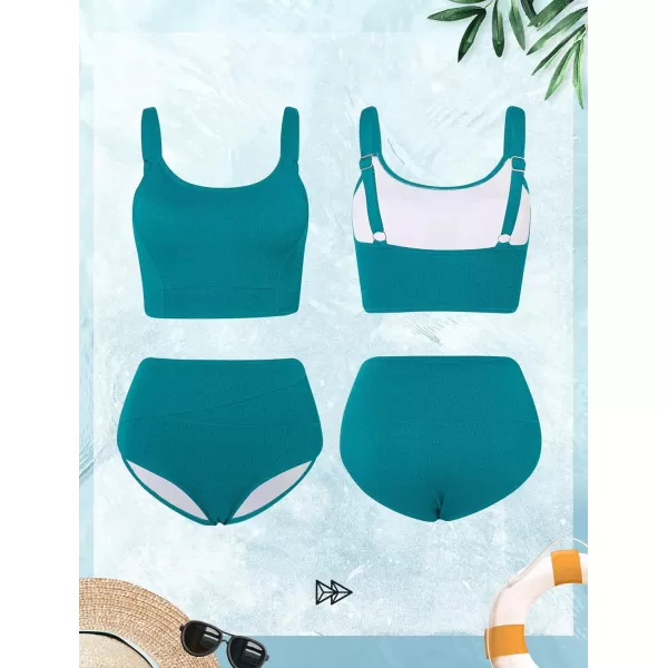 Yvette High Waisted Bikini Set 2 Piece Bathing Suit for Women Tummy Control Summer Swimwear BeachwearBlue