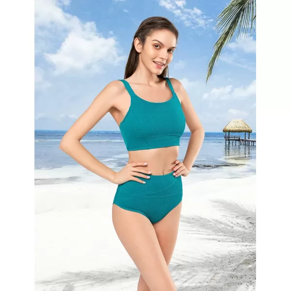 Yvette High Waisted Bikini Set 2 Piece Bathing Suit for Women Tummy Control Summer Swimwear BeachwearBlue