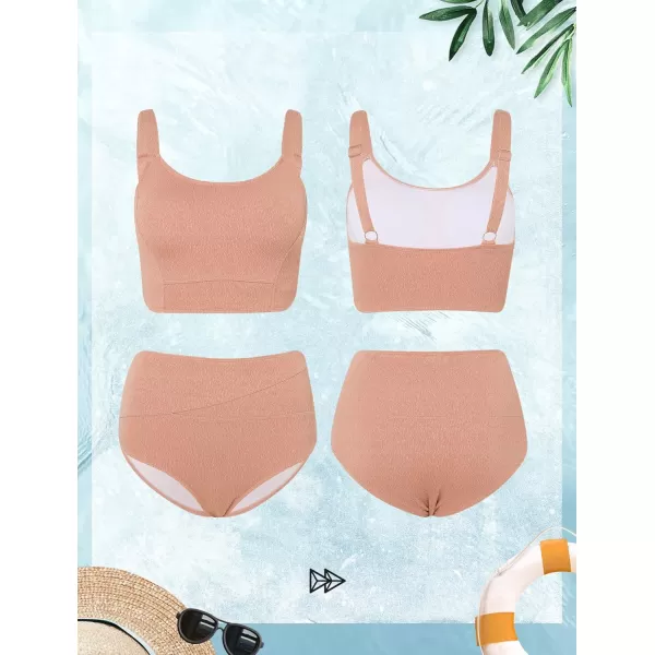 Yvette High Waisted Bikini Set 2 Piece Bathing Suit for Women Tummy Control Summer Swimwear BeachwearCoral Red