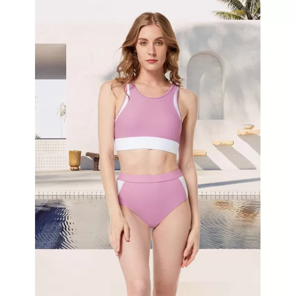 Yvette High Waisted Bikini Set 2 Piece Bathing Suit for Women Tummy Control Summer Swimwear BeachwearPink