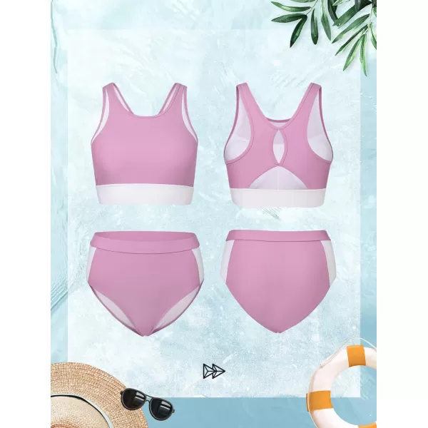 Yvette High Waisted Bikini Set 2 Piece Bathing Suit for Women Tummy Control Summer Swimwear BeachwearPink