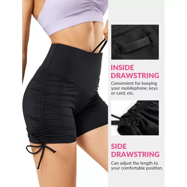 Yvette Lace Up Yoga Shorts for Women Stretch Gym Workout Booty Shorts Tummy Control with Drawstring Fitness RunningBlack