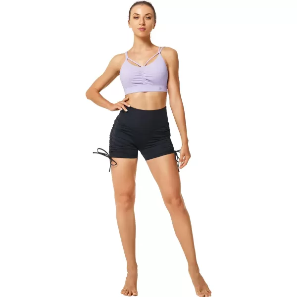 Yvette Lace Up Yoga Shorts for Women Stretch Gym Workout Booty Shorts Tummy Control with Drawstring Fitness RunningBlack